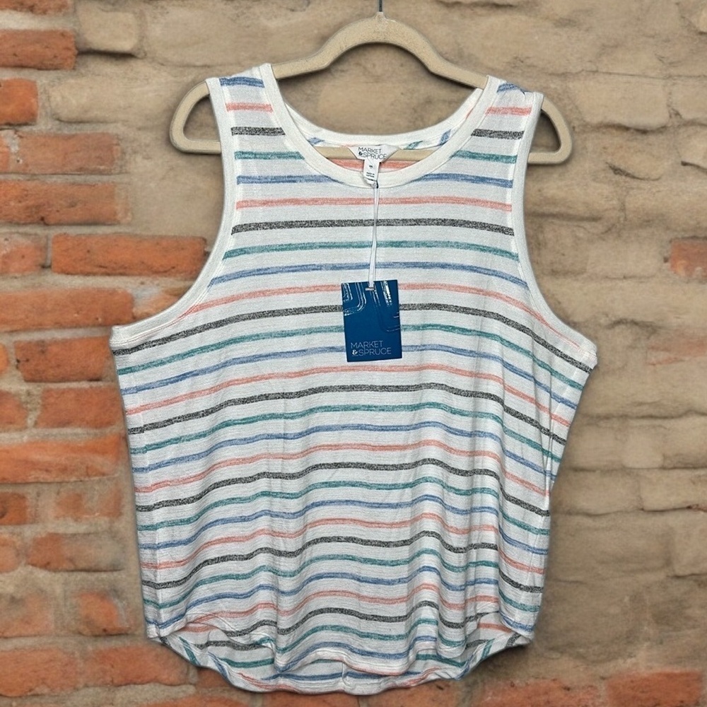 T4 Market & Spruce cream colored tank with multicolor stripes size XXl